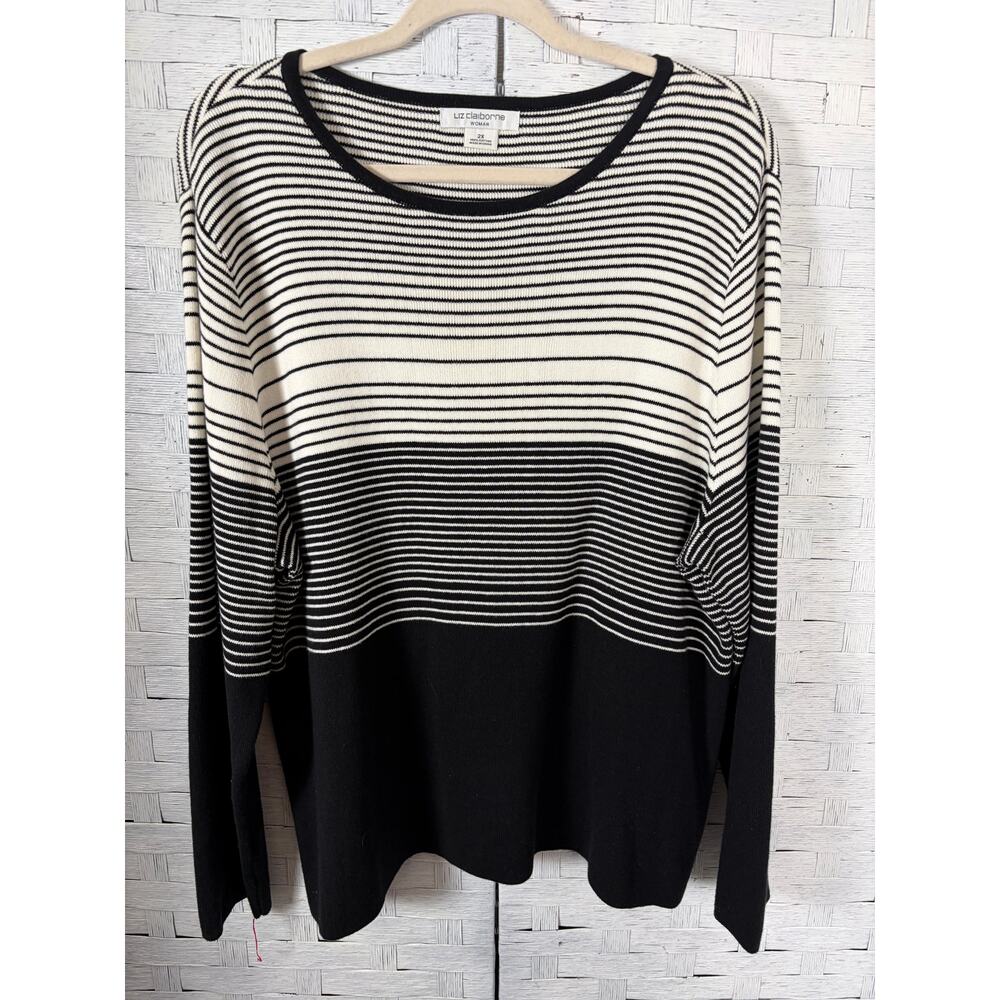Liz Claiborne‎ womens sweater lightweight spring black white striped Plus Sz￼￼